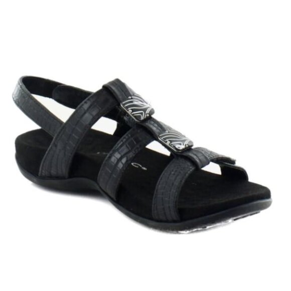 Vionic Amber 5 Multi Strap Faux Leather Orthotic Sandal Black Size 10 - Picture 1 of 7